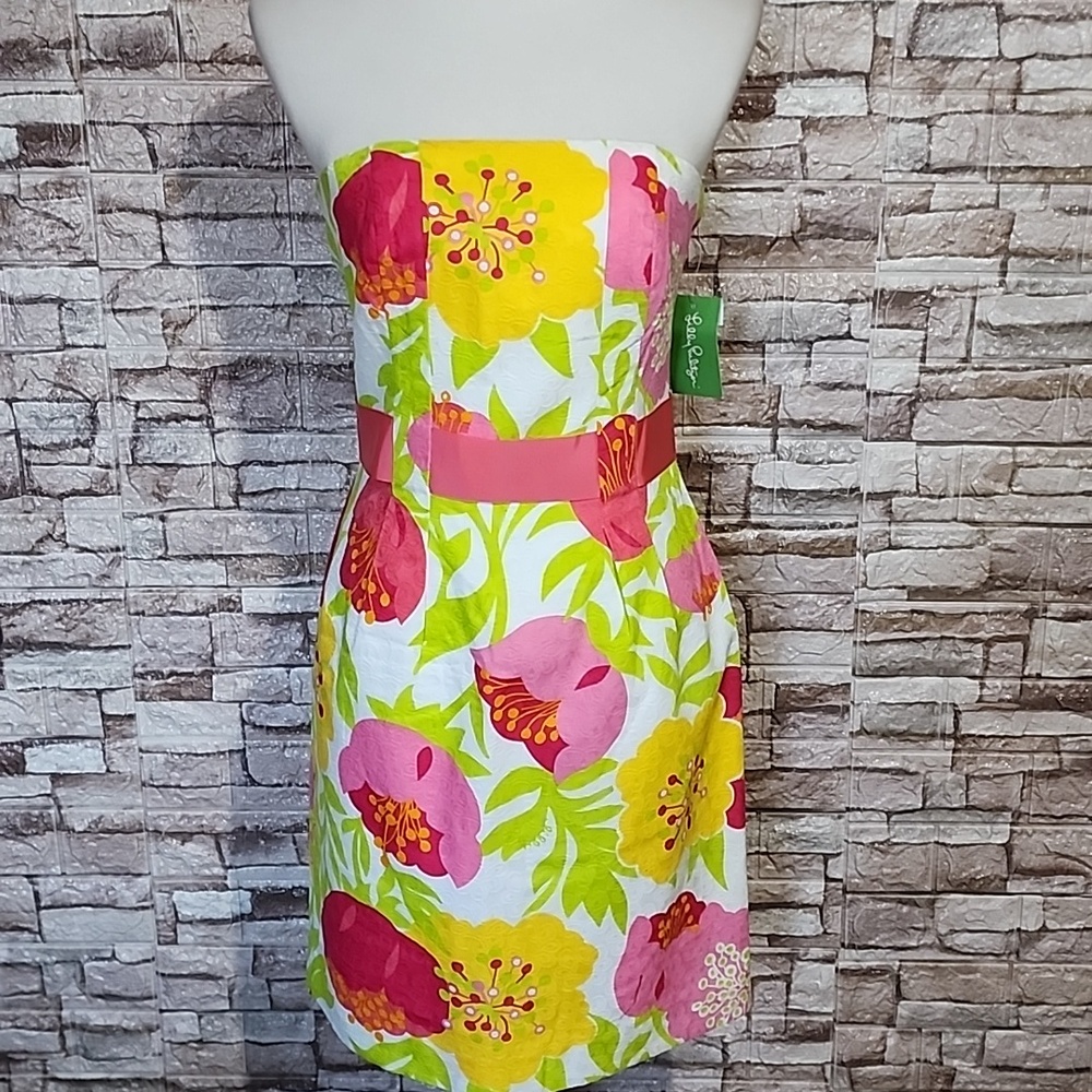 Lilly Pulitzer Strapless Floral Sundress in Pink, Yellow & Green Brand New